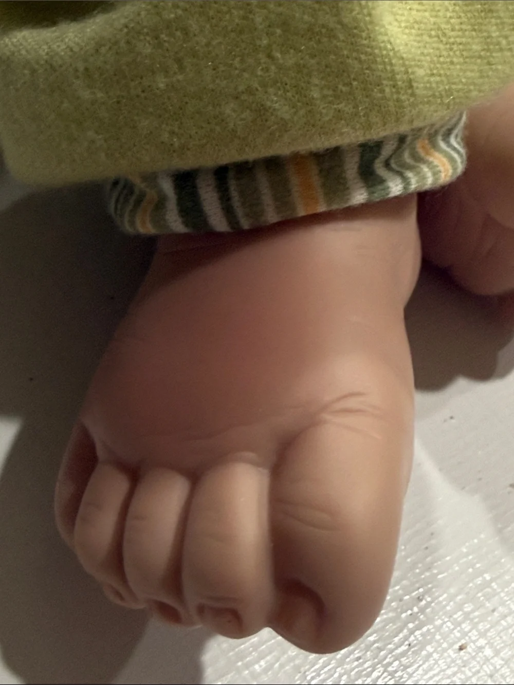 Green Frog Infant Doll Outfit — Striped Onesie & Hat